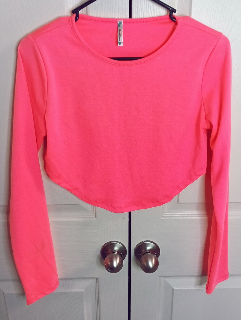 Auditions Neon Pink Long-Sleeve Cropped Top